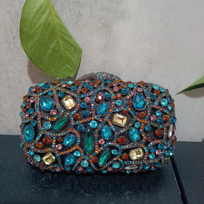 Woman Wedding Bridal Multicolored Crystal Evening Bag Hollow Out Elegant Gala Handbag Diamond Dinner Party Stone Clutches Purses