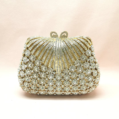 Woman White Flower Diamond Evening Purses Hollow Out Floral Dinner Metal Handbags Crystal Stone Wedding Bridal Party Clutch Bag