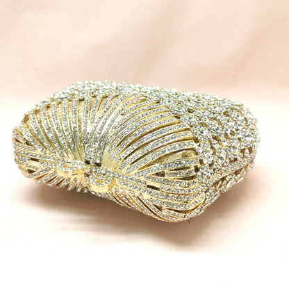 Woman White Flower Diamond Evening Purses Hollow Out Floral Dinner Metal Handbags Crystal Stone Wedding Bridal Party Clutch Bag