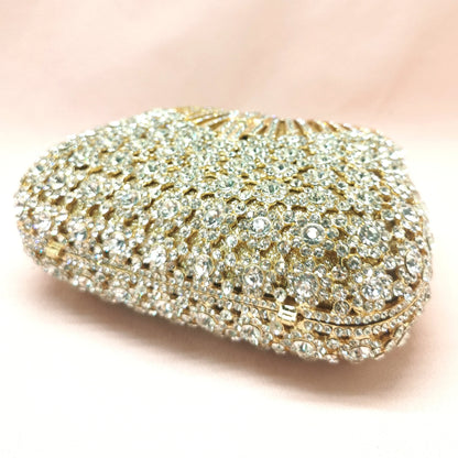 Woman White Flower Diamond Evening Purses Hollow Out Floral Dinner Metal Handbags Crystal Stone Wedding Bridal Party Clutch Bag