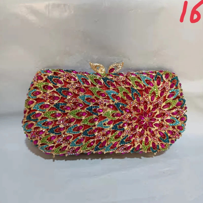 Woman White Pink Blue Colorful Diamond Flower Evening Purse Bridal Dinner Floral Hollow Out Handbag Crystal Wedding Party Bag