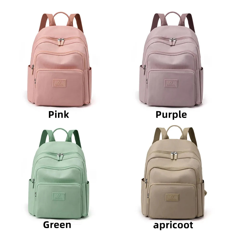 Woman's Backpack Solid Color Nylon Casual Girl's School Bag Multi-function Small Shoulder Bag Exquisite Backpack