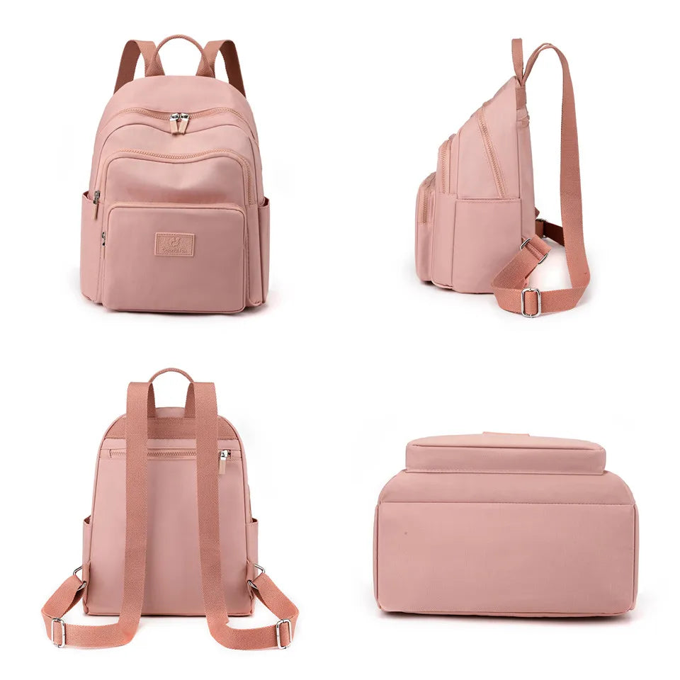 Woman's Backpack Solid Color Nylon Casual Girl's School Bag Multi-function Small Shoulder Bag Exquisite Backpack