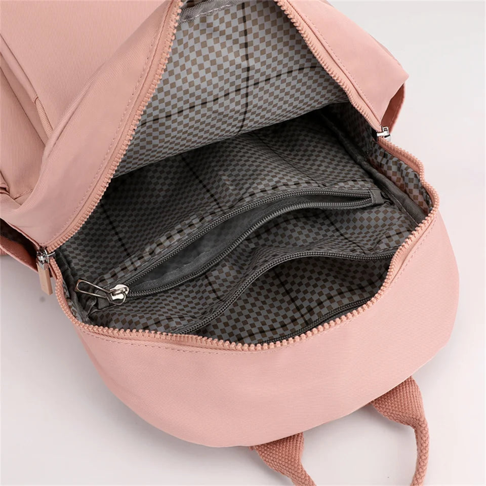 Woman's Backpack Solid Color Nylon Casual Girl's School Bag Multi-function Small Shoulder Bag Exquisite Backpack
