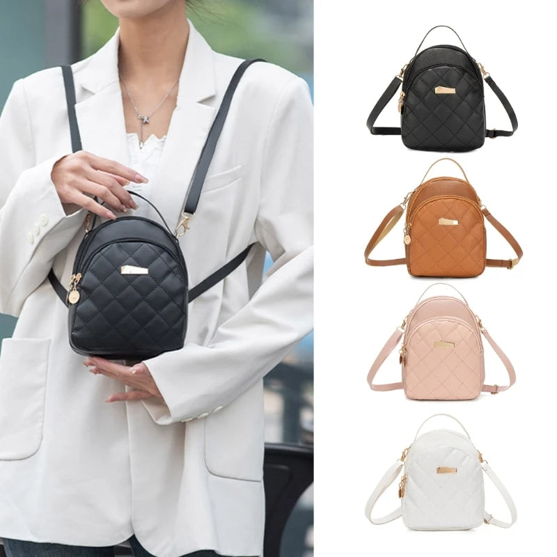 Wome PU Leather Backpack Students School Bag Female Fashion Daypack Ladies All-matching Quilted Backpack for Travel