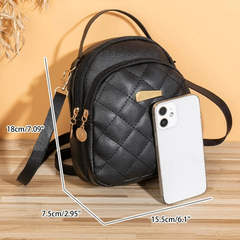 Wome PU Leather Backpack Students School Bag Female Fashion Daypack Ladies All-matching Quilted Backpack for Travel