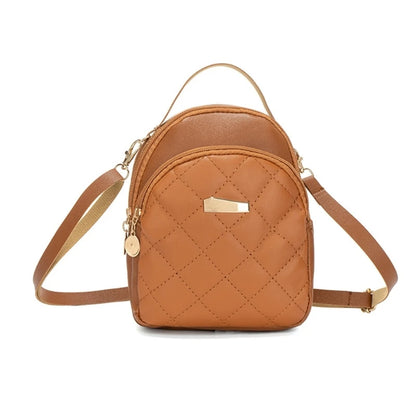 Wome PU Leather Backpack Students School Bag Female Fashion Daypack Ladies All-matching Quilted Backpack for Travel