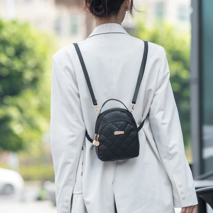 Wome PU Leather Backpack Students School Bag Female Fashion Daypack Ladies All-matching Quilted Backpack for Travel