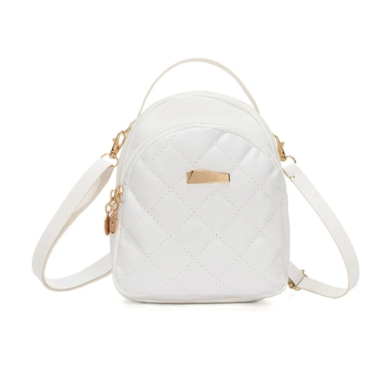 Wome PU Leather Backpack Students School Bag Female Fashion Daypack Ladies All-matching Quilted Backpack for Travel