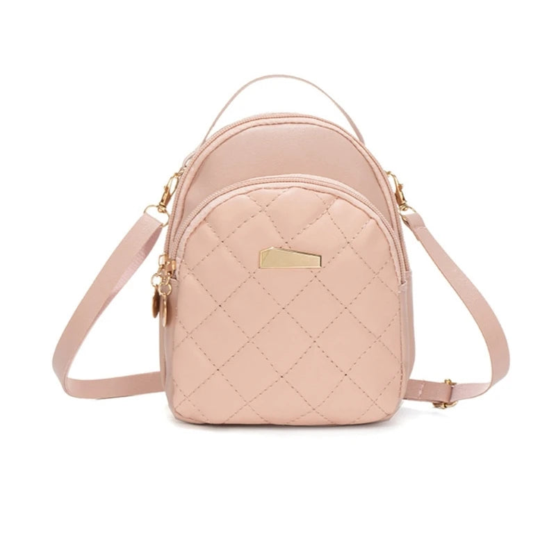 Wome PU Leather Backpack Students School Bag Female Fashion Daypack Ladies All-matching Quilted Backpack for Travel