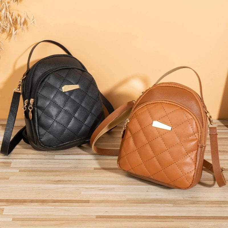 Wome PU Leather Backpack Students School Bag Female Fashion Daypack Ladies All-matching Quilted Backpack for Travel
