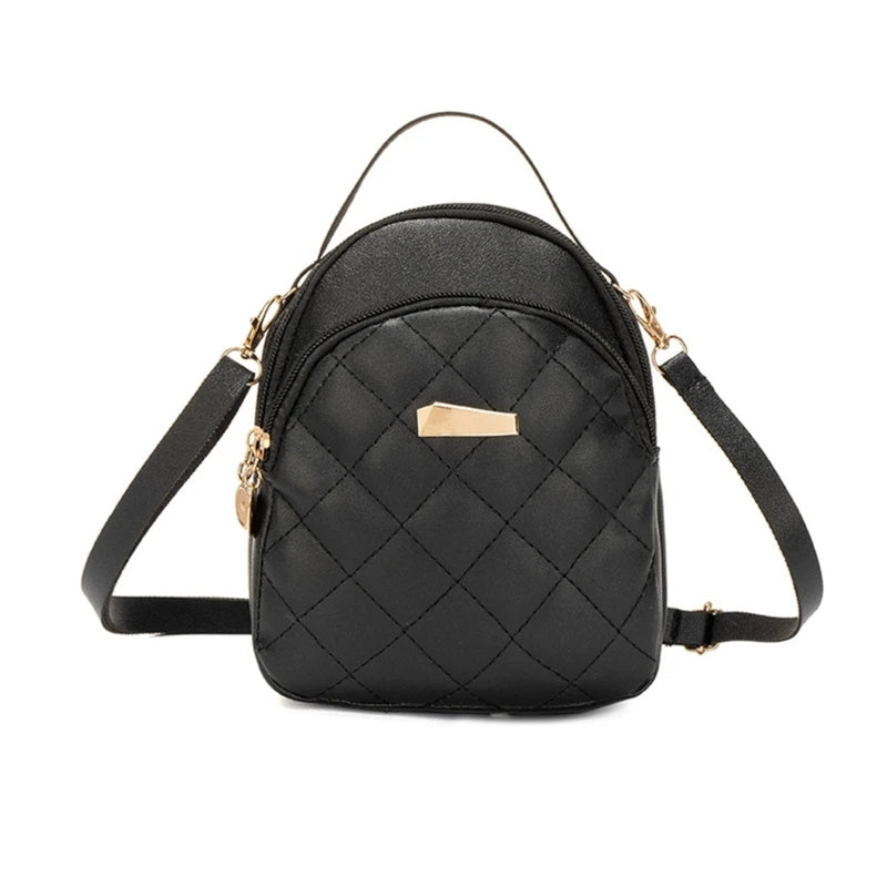 Wome PU Leather Backpack Students School Bag Female Fashion Daypack Ladies All-matching Quilted Backpack for Travel