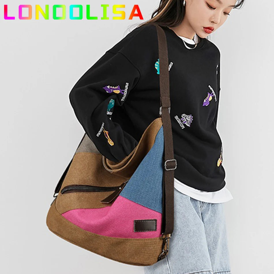 Women 3 In 1 Handbags Crossbody Canvas Bag for Women 2024 Big Shoulder Tote Female Handbags Lady Designer Messenger Backpack Sac