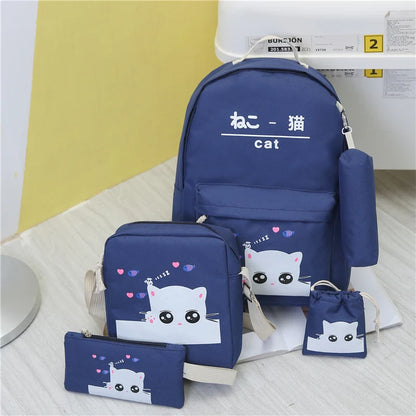 Women Backpack Cat Printing Oxford School Bags For Teenager Girls Preppy Style 5 Set/PC Rucksack Cute Book Bag Mochila Feminina