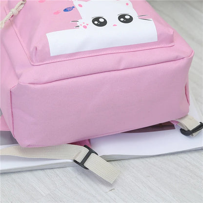 Women Backpack Cat Printing Oxford School Bags For Teenager Girls Preppy Style 5 Set/PC Rucksack Cute Book Bag Mochila Feminina