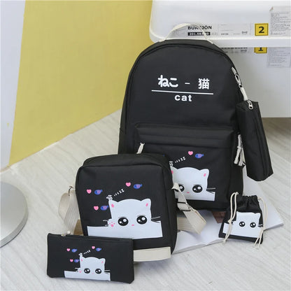 Women Backpack Cat Printing Oxford School Bags For Teenager Girls Preppy Style 5 Set/PC Rucksack Cute Book Bag Mochila Feminina