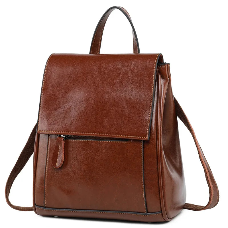 Women Backpack Cross Body Shoulder Bags Oil Wax Genuine Leather School Laptop Fashion Retro Cowhide Female Rucksack Backpacks