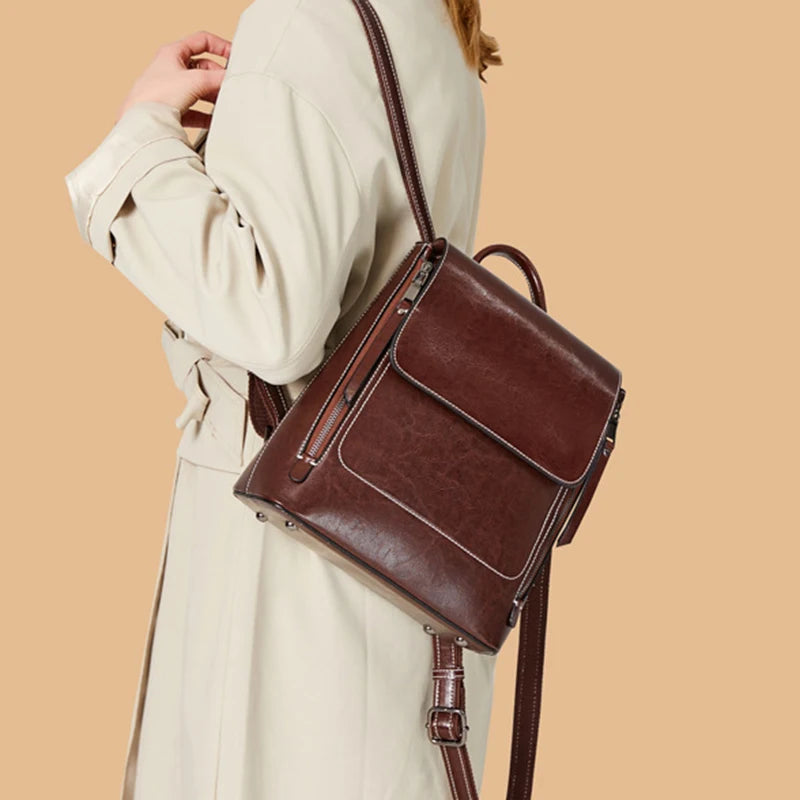 Women Backpack Daypack Shoulder School Book Laptop Bag Genuine Leather Female Lady Cowhide Cross body Messenger Bags Rucksack