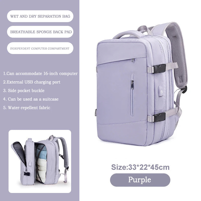 Women Backpack Laptop College Ajastable Waterproof Travel Bag Airline Expandable Large Capacity Light High Quality Backpacks USB