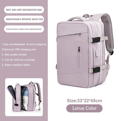 Women Backpack Laptop College Ajastable Waterproof Travel Bag Airline Expandable Large Capacity Light High Quality Backpacks USB