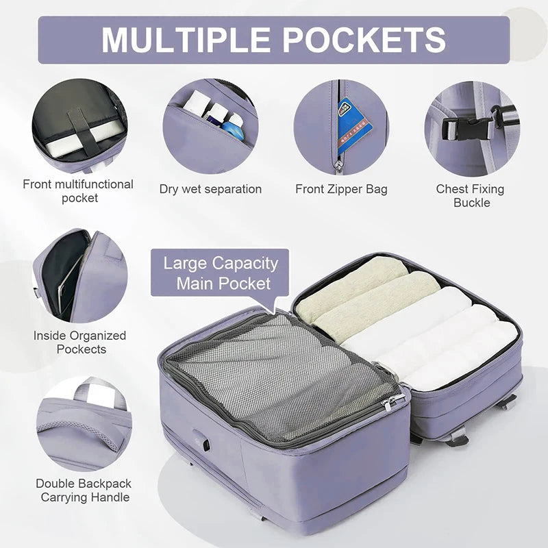 Women Backpack Laptop College Ajastable Waterproof Travel Bag Airline Expandable Large Capacity Light High Quality Backpacks USB