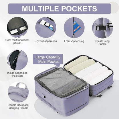 Women Backpack Laptop College Ajastable Waterproof Travel Bag Airline Expandable Large Capacity Light High Quality Backpacks USB