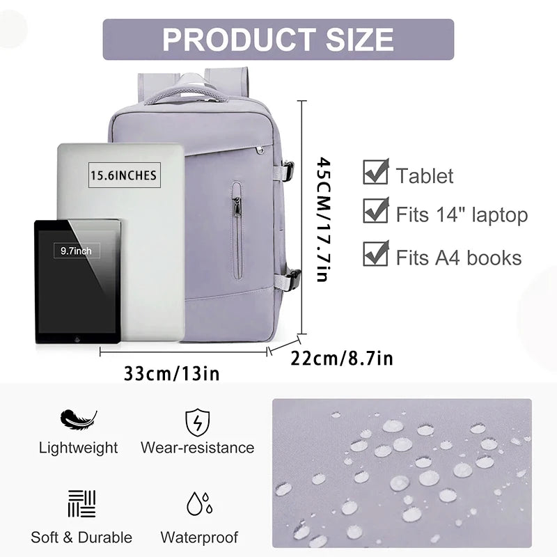 Women Backpack Laptop College Ajastable Waterproof Travel Bag Airline Expandable Large Capacity Light High Quality Backpacks USB