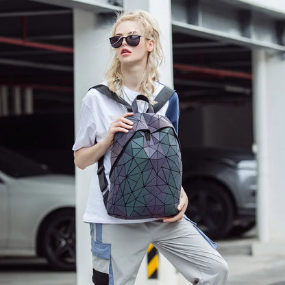 Women Backpack School Foldable Crossbody Bag For Ladies Clutch And Purse Geometric Luminous Laptop Bagpack holographic 3Pcs Set