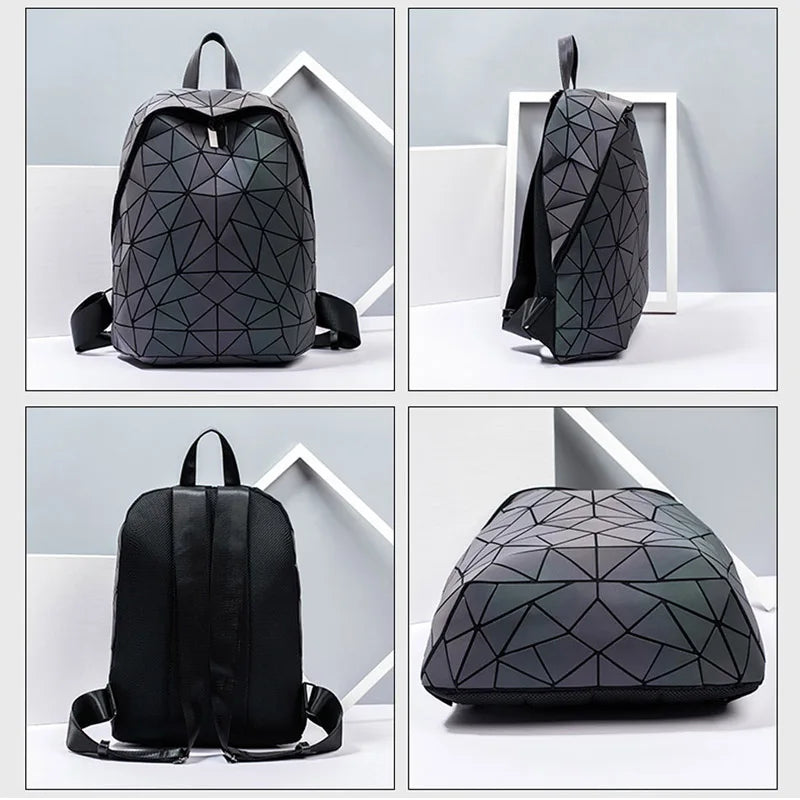Women Backpack School Foldable Crossbody Bag For Ladies Clutch And Purse Geometric Luminous Laptop Bagpack holographic 3Pcs Set