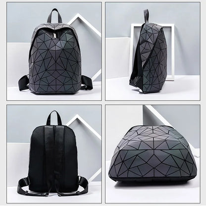 Women Backpack School Foldable Crossbody Bag For Ladies Clutch And Purse Geometric Luminous Laptop Bagpack holographic 3Pcs Set