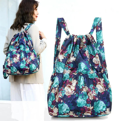 Women Backpack Sports Cloth Bunch Pocket Drawstring Rucksack Women's Folding Portable Shopping Bag Outdoor Travel Packs