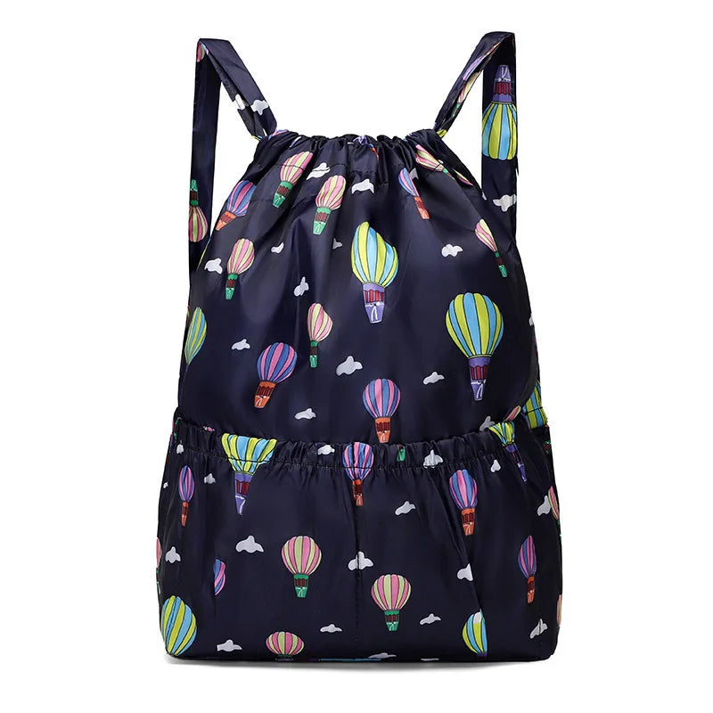 Women Backpack Sports Cloth Bunch Pocket Drawstring Rucksack Women's Folding Portable Shopping Bag Outdoor Travel Packs