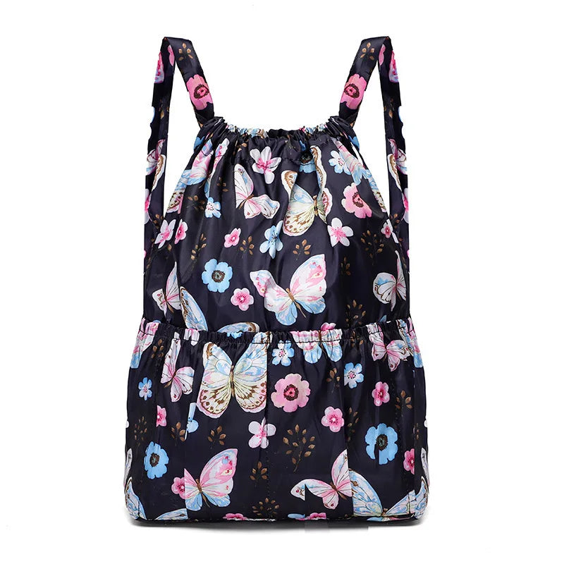 Women Backpack Sports Cloth Bunch Pocket Drawstring Rucksack Women's Folding Portable Shopping Bag Outdoor Travel Packs