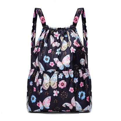 Women Backpack Sports Cloth Bunch Pocket Drawstring Rucksack Women's Folding Portable Shopping Bag Outdoor Travel Packs