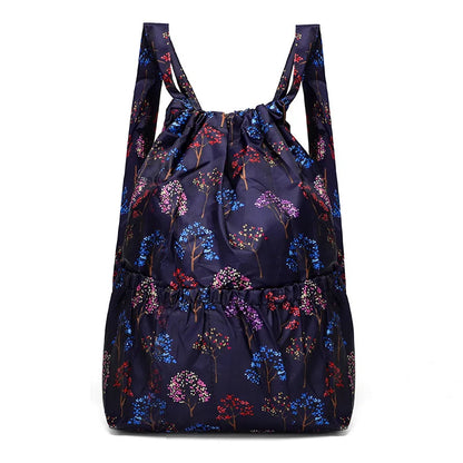 Women Backpack Sports Cloth Bunch Pocket Drawstring Rucksack Women's Folding Portable Shopping Bag Outdoor Travel Packs
