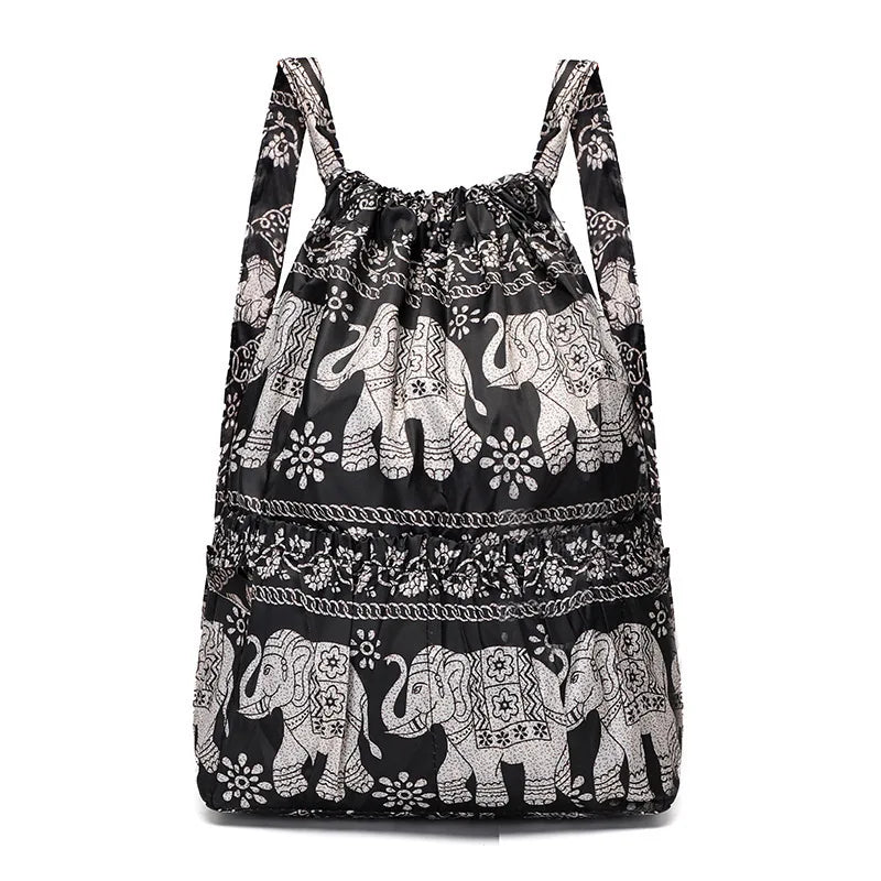 Women Backpack Sports Cloth Bunch Pocket Drawstring Rucksack Women's Folding Portable Shopping Bag Outdoor Travel Packs