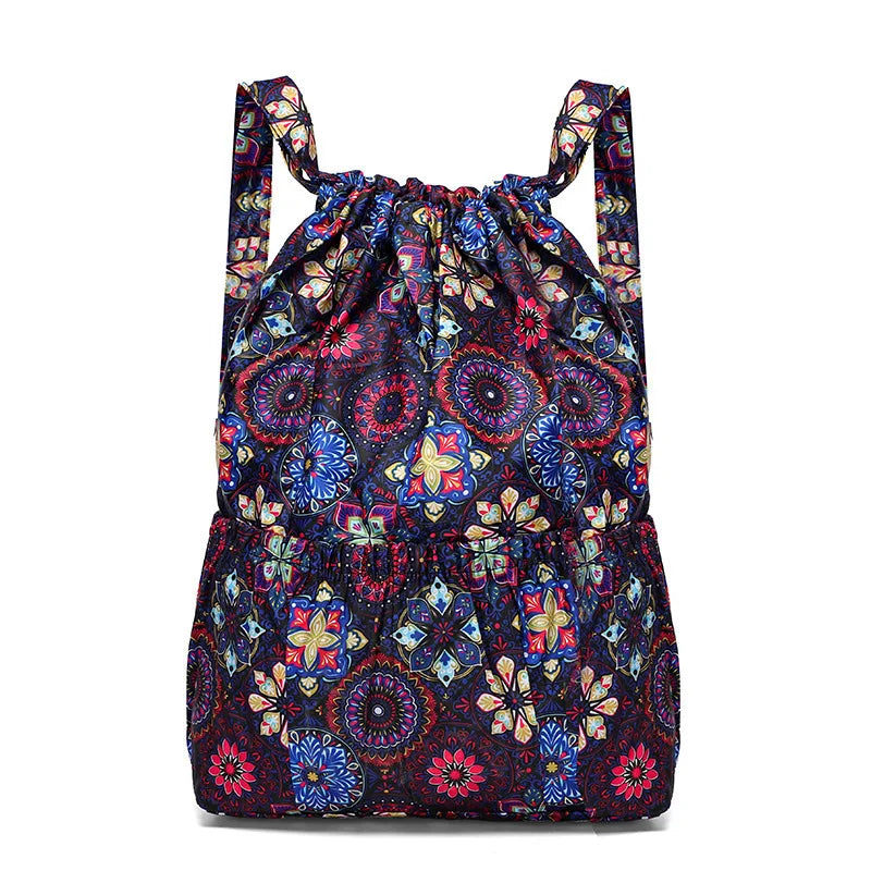 Women Backpack Sports Cloth Bunch Pocket Drawstring Rucksack Women's Folding Portable Shopping Bag Outdoor Travel Packs