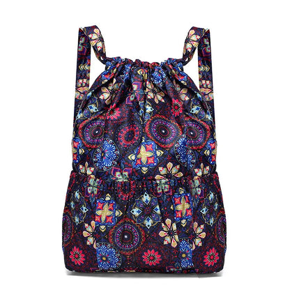 Women Backpack Sports Cloth Bunch Pocket Drawstring Rucksack Women's Folding Portable Shopping Bag Outdoor Travel Packs