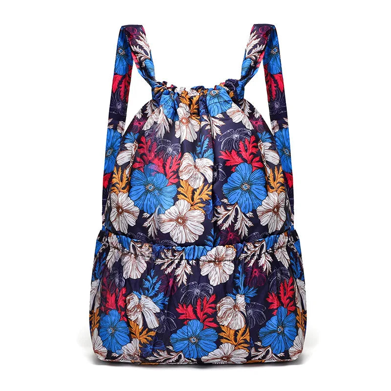 Women Backpack Sports Cloth Bunch Pocket Drawstring Rucksack Women's Folding Portable Shopping Bag Outdoor Travel Packs