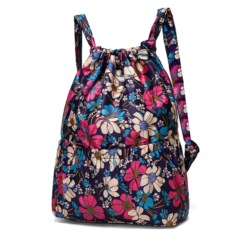 Women Backpack Sports Cloth Bunch Pocket Drawstring Rucksack Women's Folding Portable Shopping Bag Outdoor Travel Packs