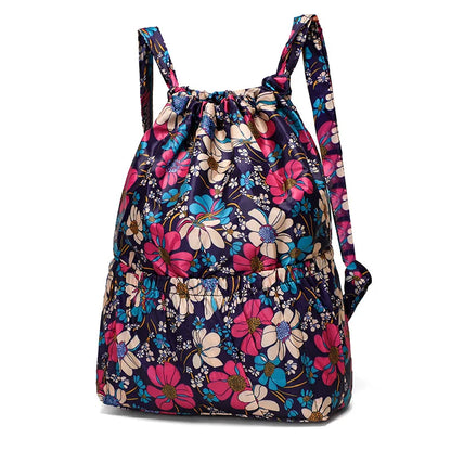 Women Backpack Sports Cloth Bunch Pocket Drawstring Rucksack Women's Folding Portable Shopping Bag Outdoor Travel Packs