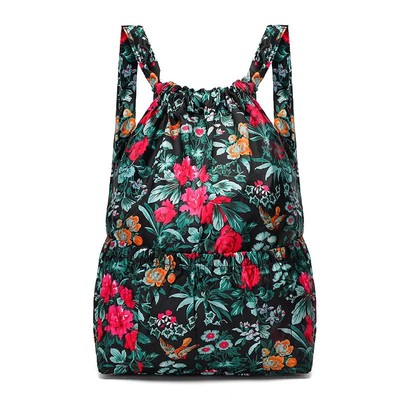 Women Backpack Sports Cloth Bunch Pocket Drawstring Rucksack Women's Folding Portable Shopping Bag Outdoor Travel Packs