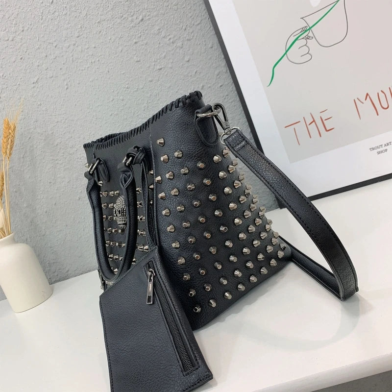 Women Bag Pu Leather Crossbody Bag Purse Skull Handbag Punk Shoulder Bags with Wallet Satchel Messenger Tote