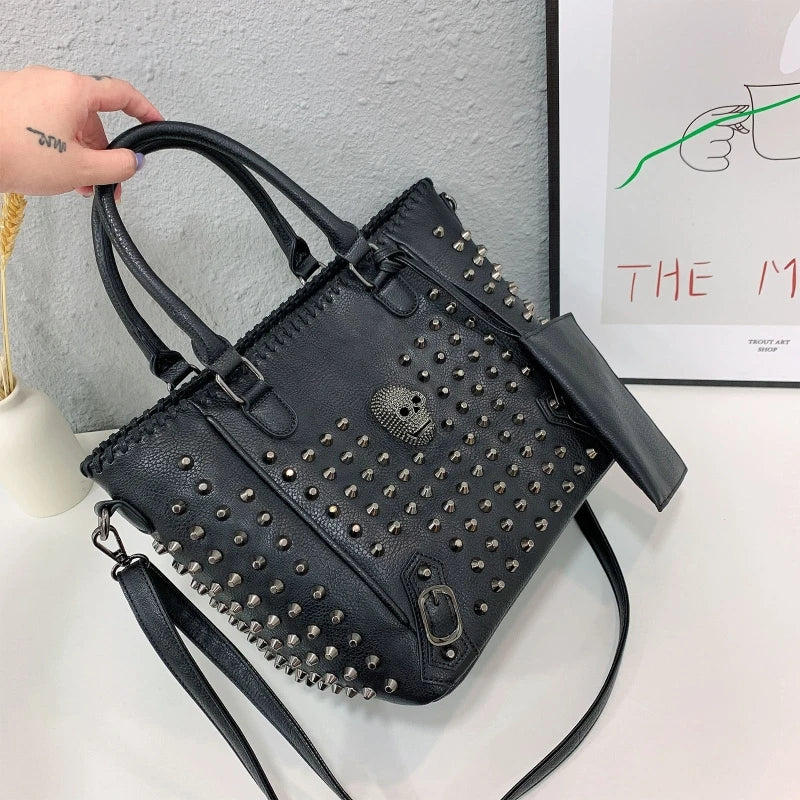 Women Bag Pu Leather Crossbody Bag Purse Skull Handbag Punk Shoulder Bags with Wallet Satchel Messenger Tote