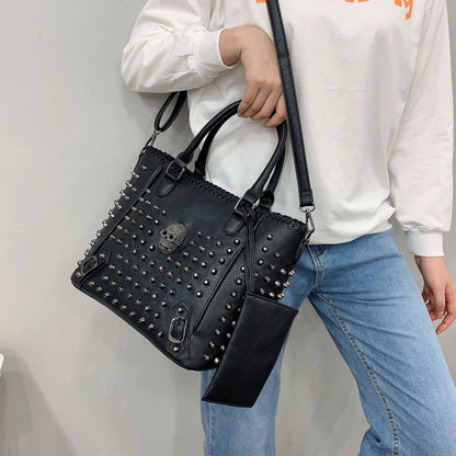 Women Bag Pu Leather Crossbody Bag Purse Skull Handbag Punk Shoulder Bags with Wallet Satchel Messenger Tote