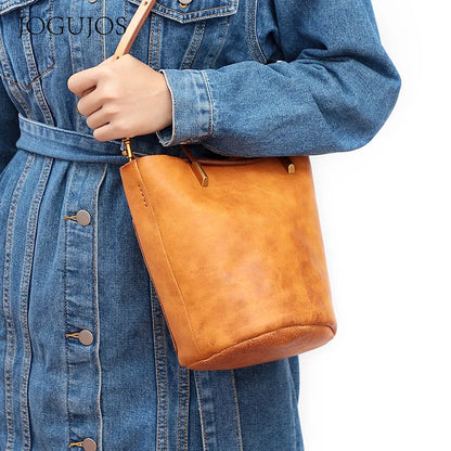 Women Bags Retro Vegetable-tanned Leather One Shoulder Bucket Bag Large Capacity Versatile Crossbody Portable Purses Clutch
