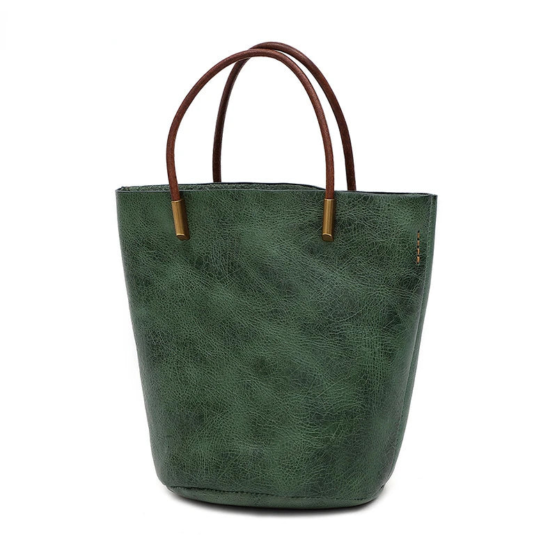 Women Bags Retro Vegetable-tanned Leather One Shoulder Bucket Bag Large Capacity Versatile Crossbody Portable Purses Clutch