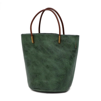 Women Bags Retro Vegetable-tanned Leather One Shoulder Bucket Bag Large Capacity Versatile Crossbody Portable Purses Clutch