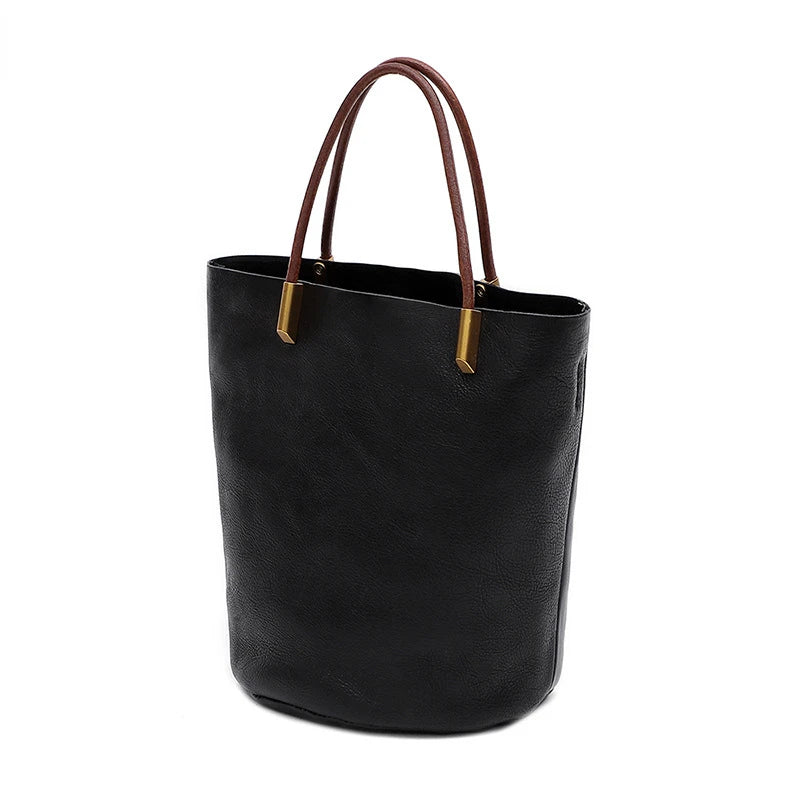 Women Bags Retro Vegetable-tanned Leather One Shoulder Bucket Bag Large Capacity Versatile Crossbody Portable Purses Clutch