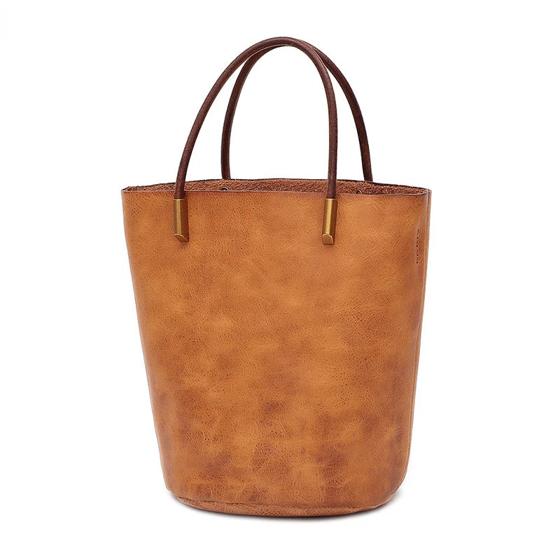 Women Bags Retro Vegetable-tanned Leather One Shoulder Bucket Bag Large Capacity Versatile Crossbody Portable Purses Clutch